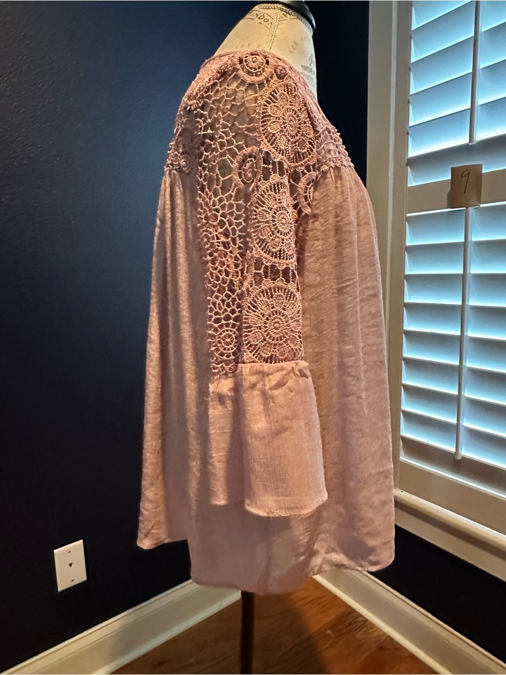 Crochet Yoke Tunic Top in Dusty Pink - Picture 5 of 10